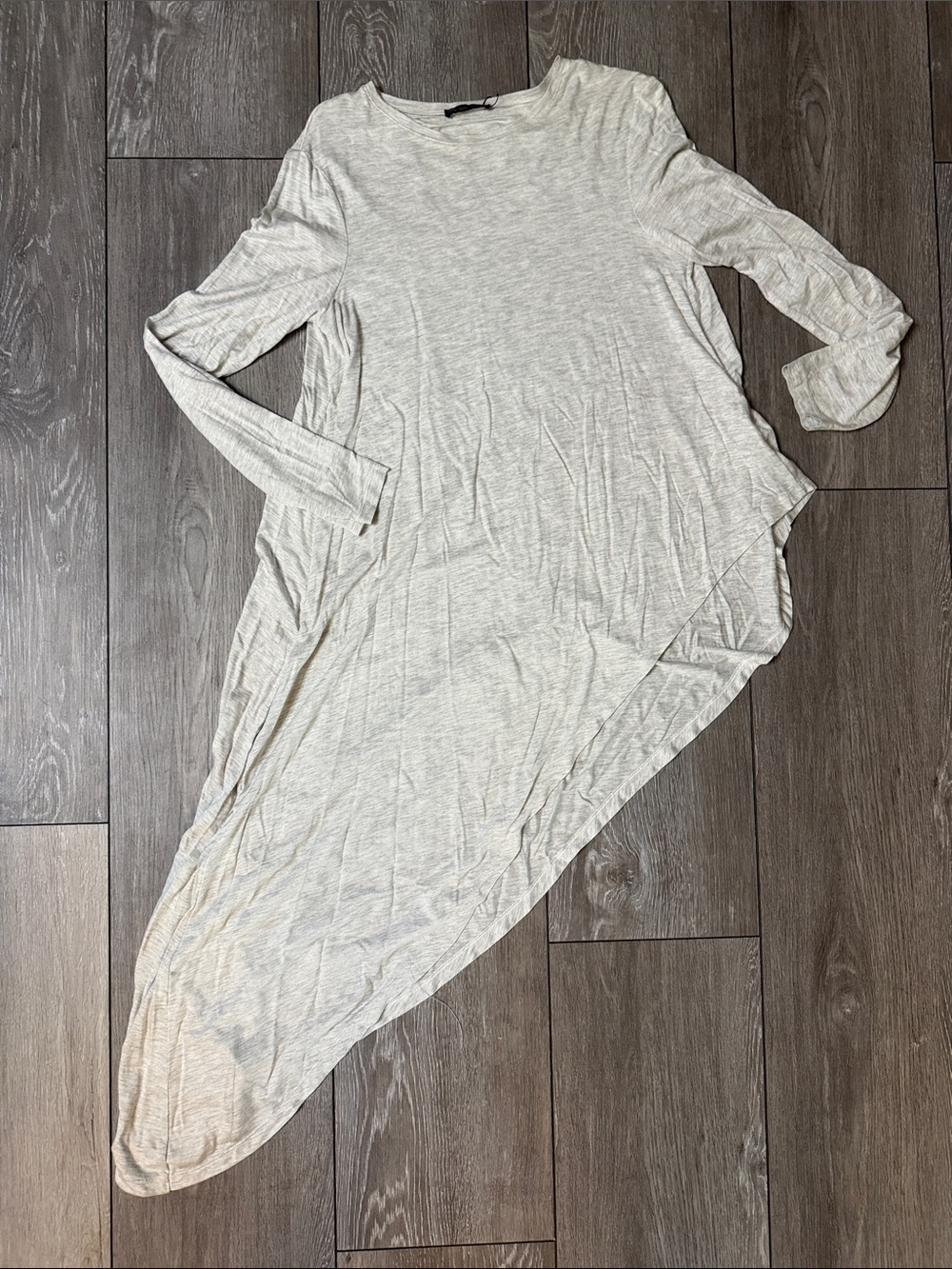 Zara Light Heather Gray Long Sleeve Asymmetrical Tunic Top